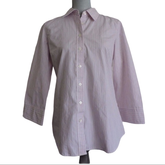 J. Crew Factory Tops - J. Crew Pink White Striped Button Down Shirt L